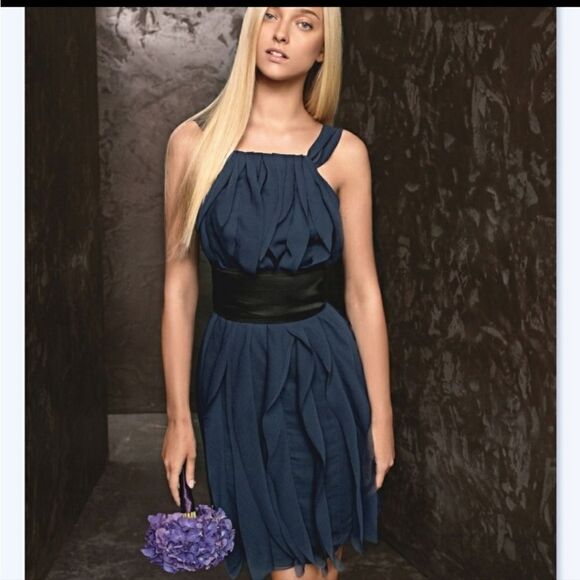 Vera Wang Navy Blue Fringe size 4 No Sash Great condition - Picture 1 of 8